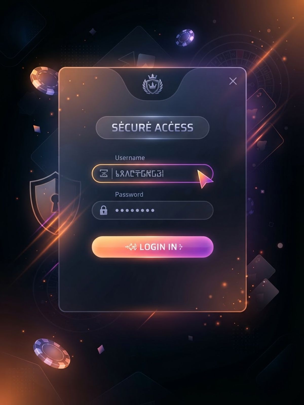 Formulaire de connexion sur écran de casino