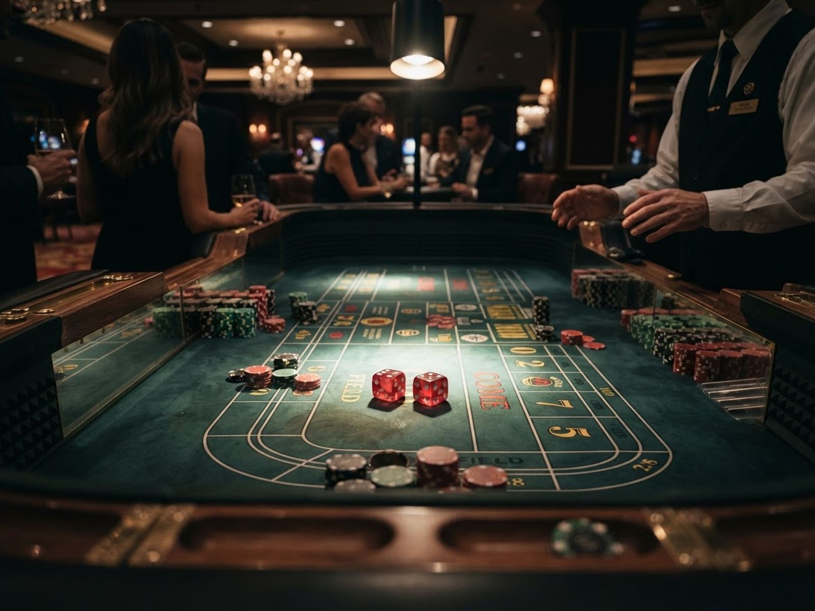Table de craps avec dés sur feutre vert